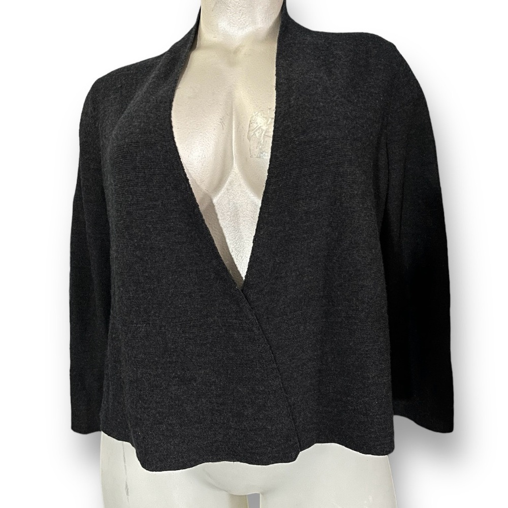 EILEEN FISHER 100% Merino Wool Gray Open Front Cardigan Sweater Cover Up Top 1X